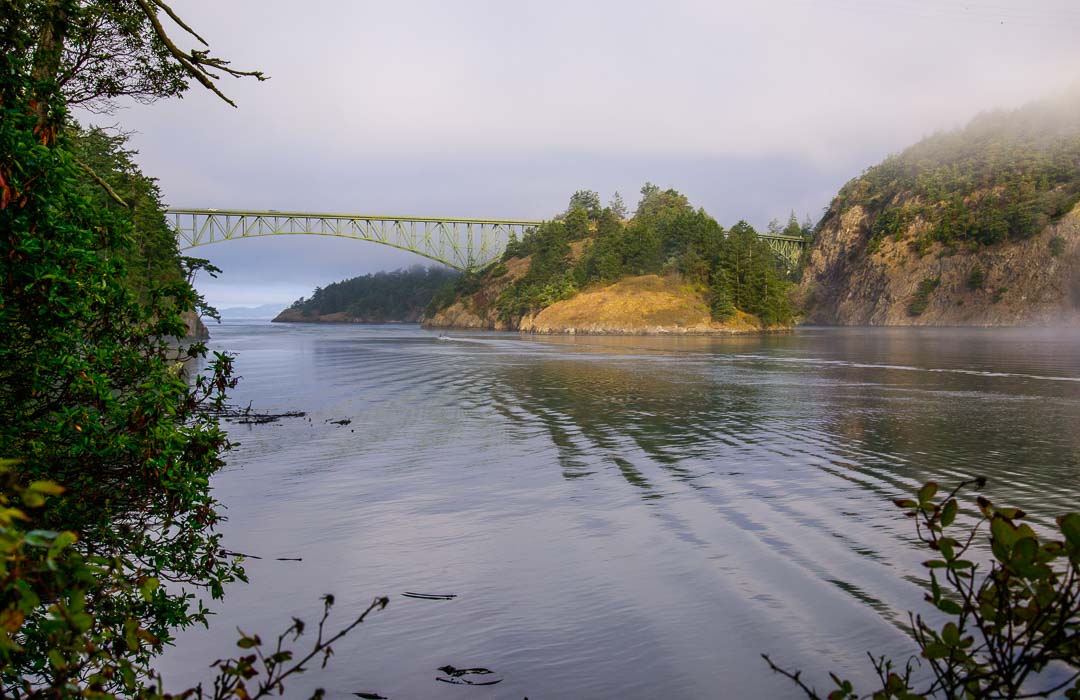 A view of the east side of Deception Pass Bridge
