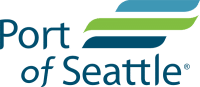 Logo says Port of Seattle and has three colorful stripes.