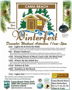 Cama Beach Winterfest poster with the events listed.