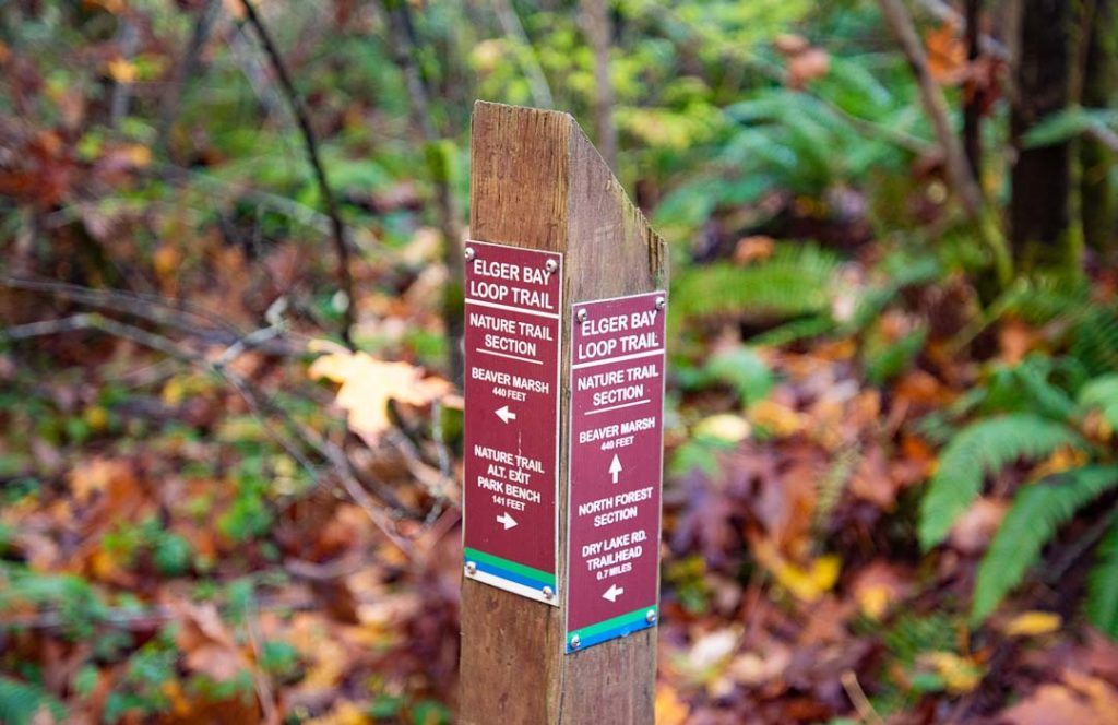 Wooden post is a guidepost directing hikers to various destinations.