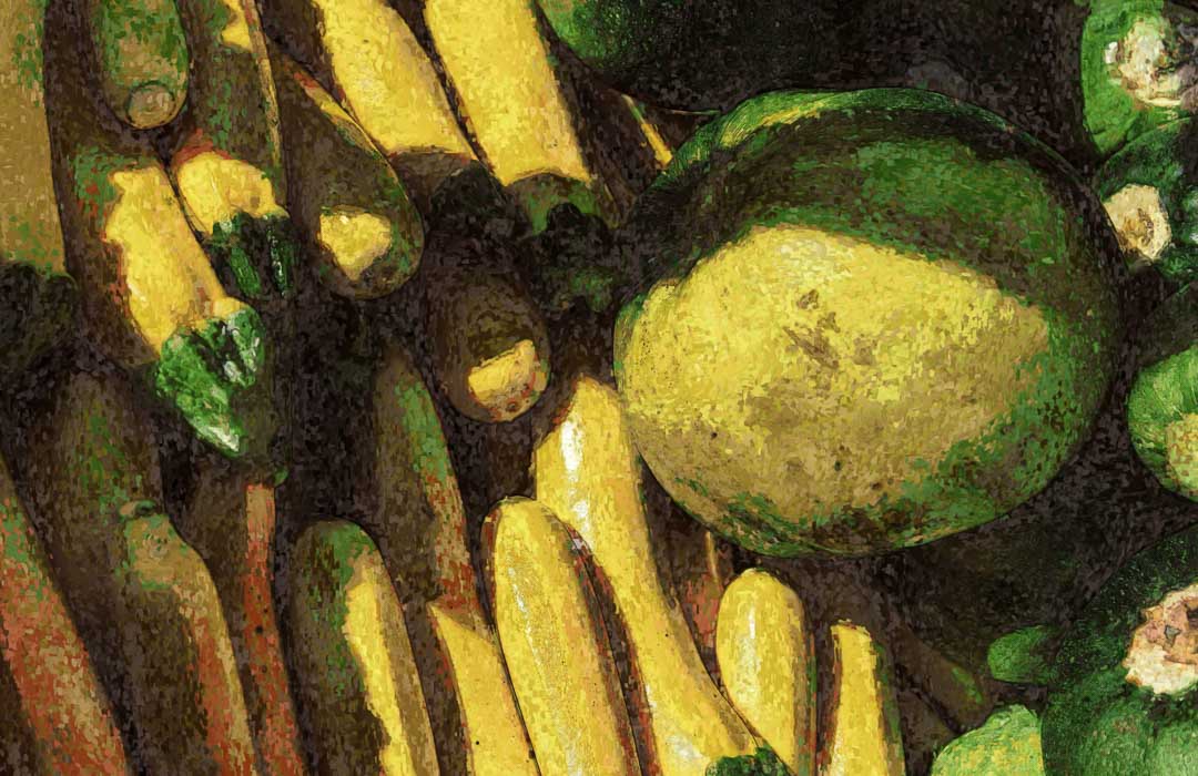 Painting of various squash on display