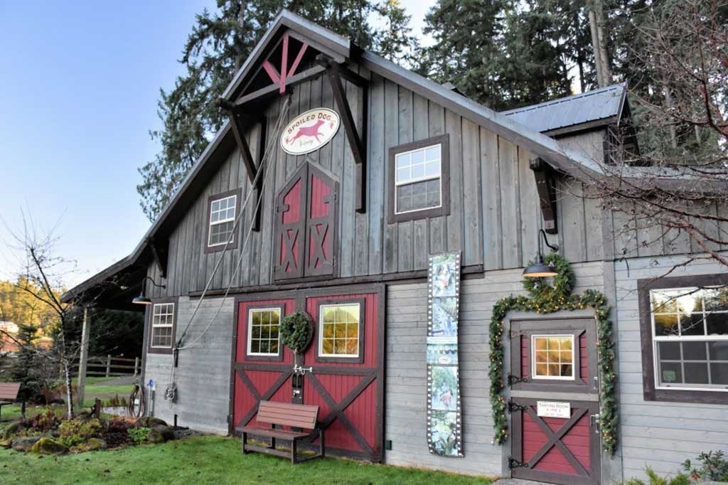 A weathered barn converted into a winery.