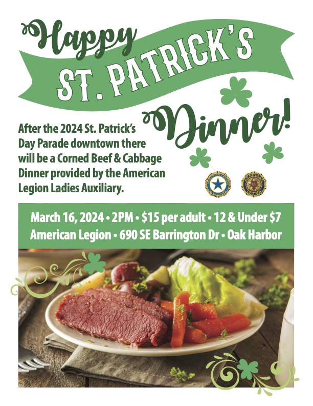 A poster shows a photo of a traditional corned beef and cabbage dinner with the details about the dinner.  Those details are already on this listing.