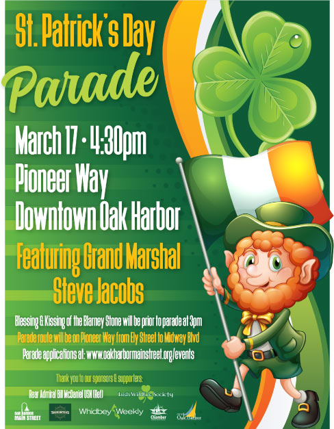 A poster that features the drawing of a leprechaun holding an Irish flag. The poster's information is the same as this listing.