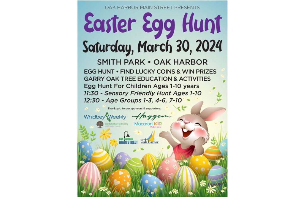 Poster has the drawing of a laughing Easter Bunny and many decorated eggs. The information on the poster is the same as this listing.
