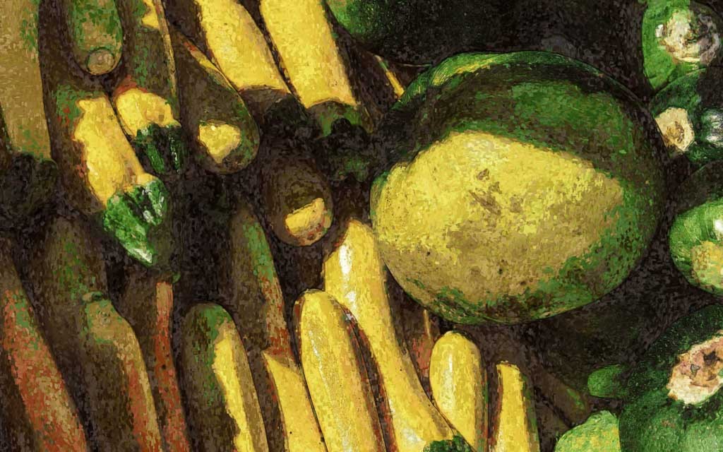 Painting of various squash on display