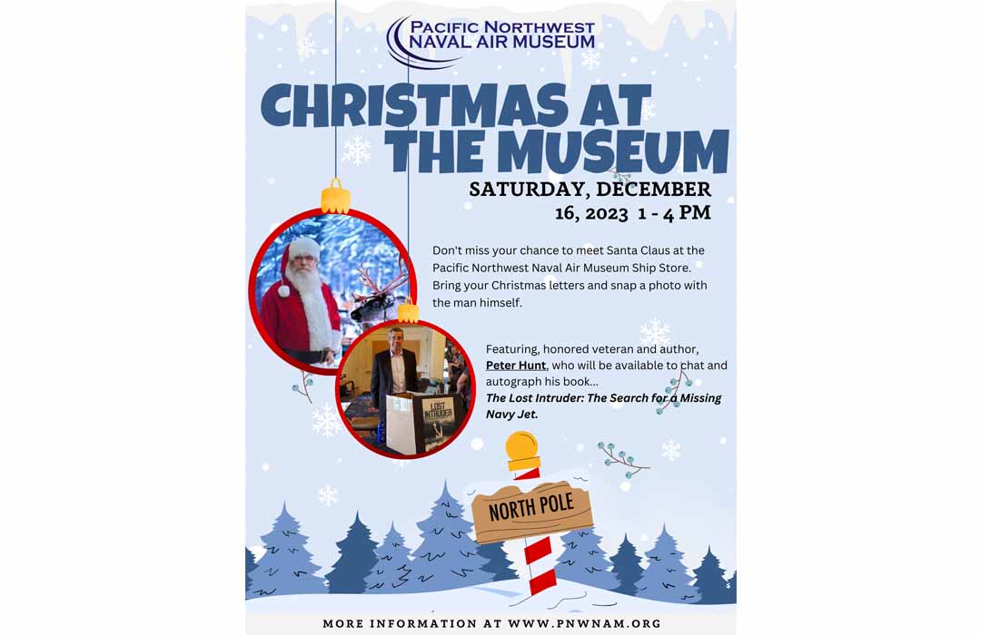 Poster for this event features the information offered in this listing along with photos of Santa and guest speaker Peter Hunt.