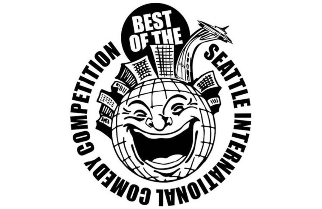 Drawing of a laughing globe with the words, "Best of the Settle International Comedy Competition" around it.