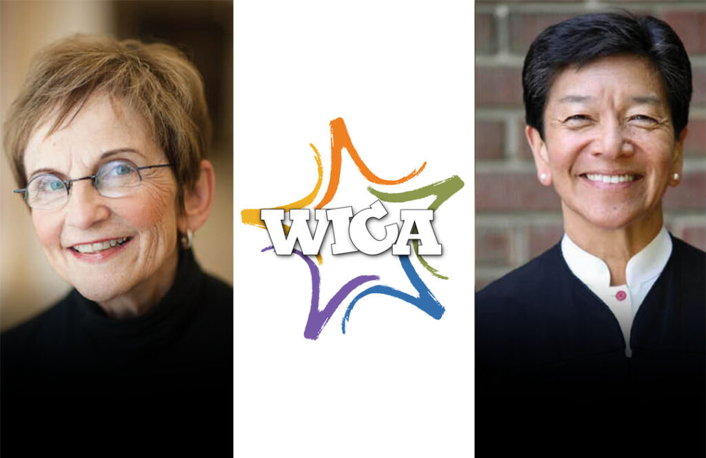 Photos of retired justice Bobbe Bridge and current justice Mary Yu along with the logo for the Whidbey Island Center for the Arts.