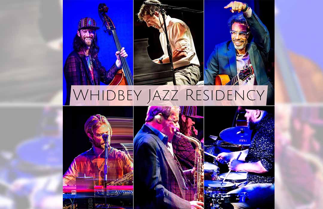 Collage of several musicians and the words "Whidbey Jazz Residency.