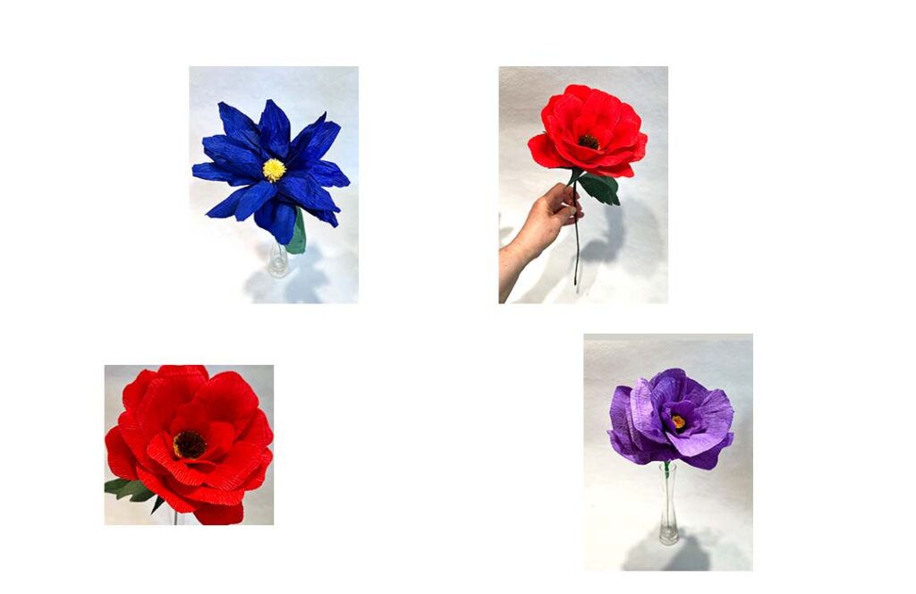 Collage of various paper flowers.