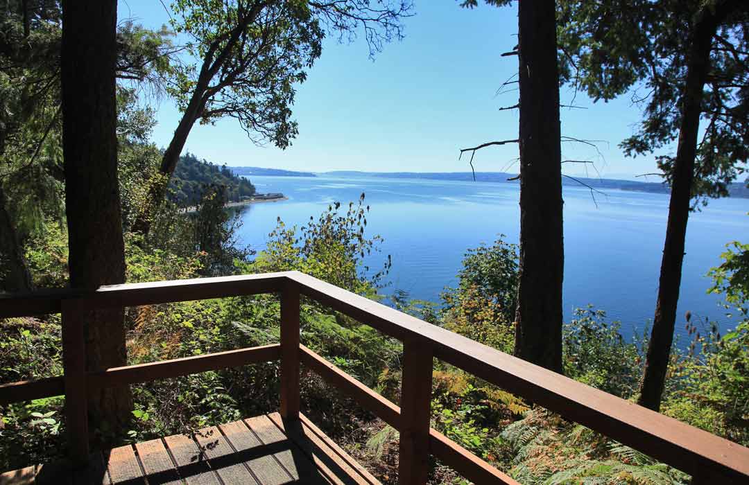 view of beach from platform at Cama BeachState Park