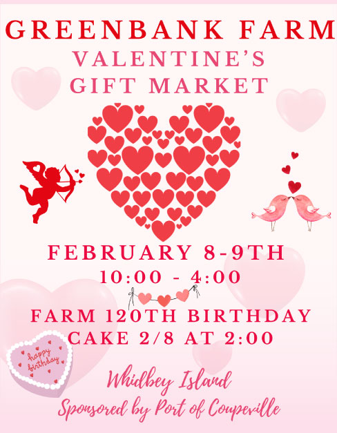 poster with hearts and cupids as well as the details for the event