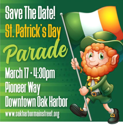 A poster that features the drawing of a leprechaun holding an Irish flag. The poster's information is the same as this listing.