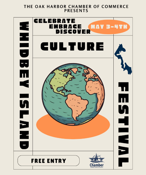 Poster with a graphic of the globe with the words Whidbey Island Culture Festival, Celebrate Embrace Discover Culture.