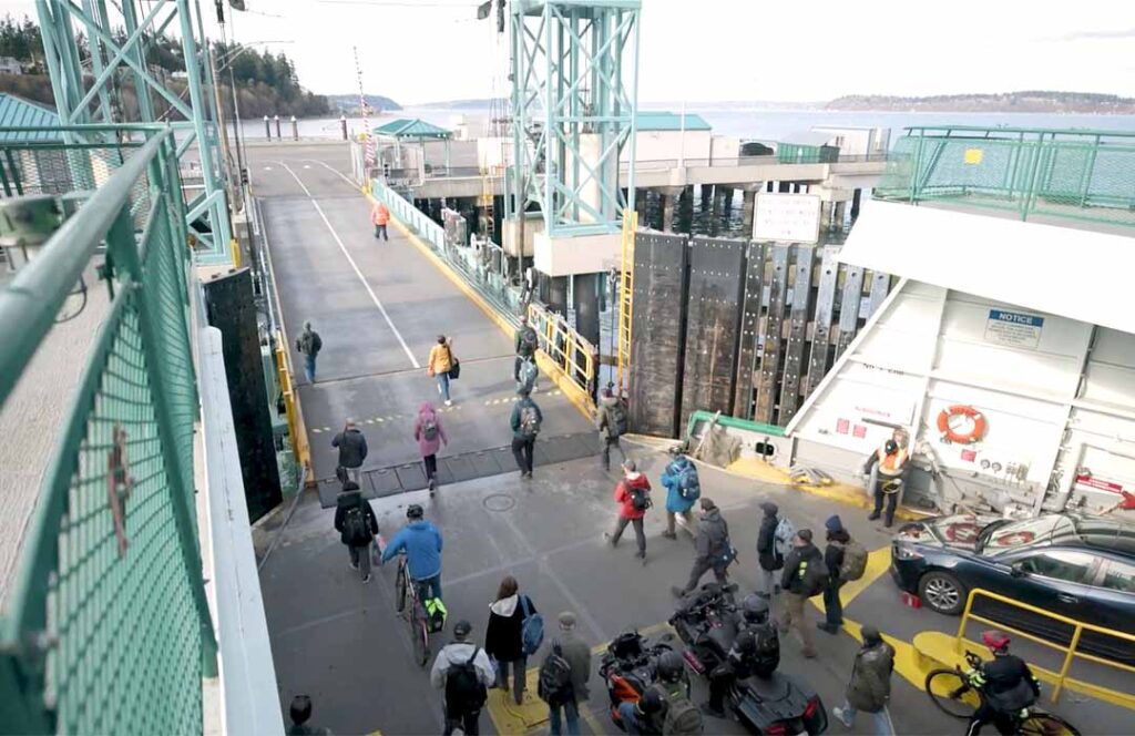 Walk on Passengers departing ferry at Clinton terminal