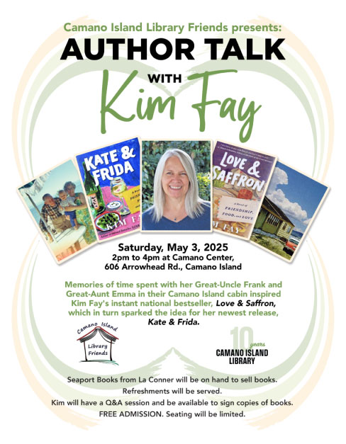 Poster for Kim Fay Author talk with details that are the same as this listing