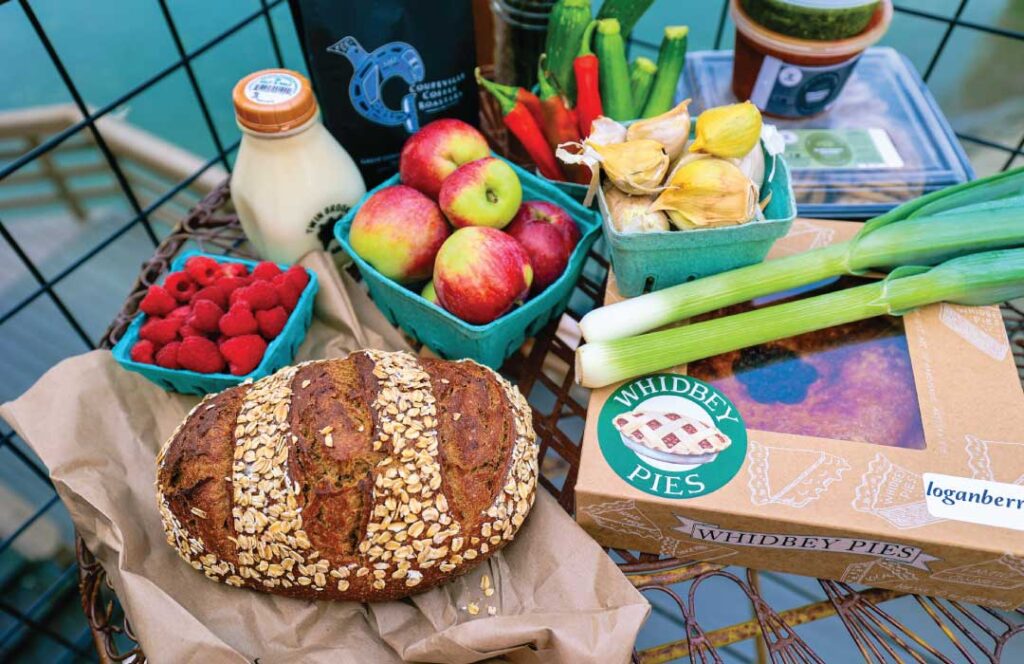 loaf of bread produce and whidbey Pies