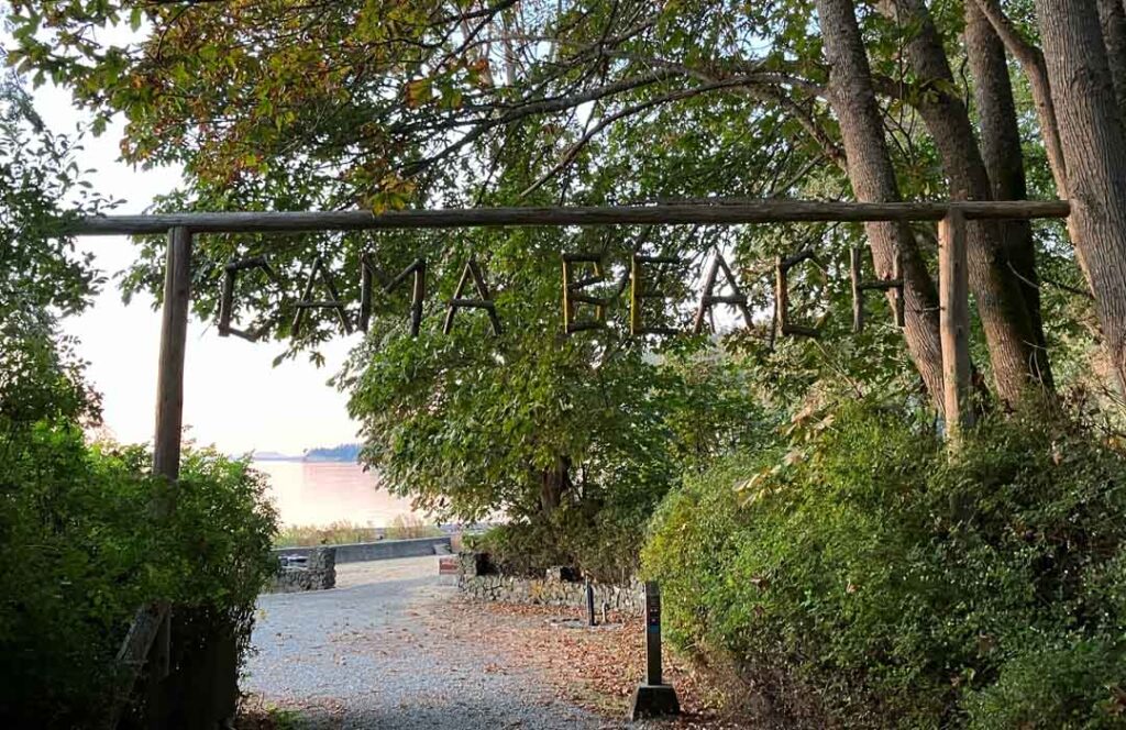 wooden sign at Cama Beach Historical State Park