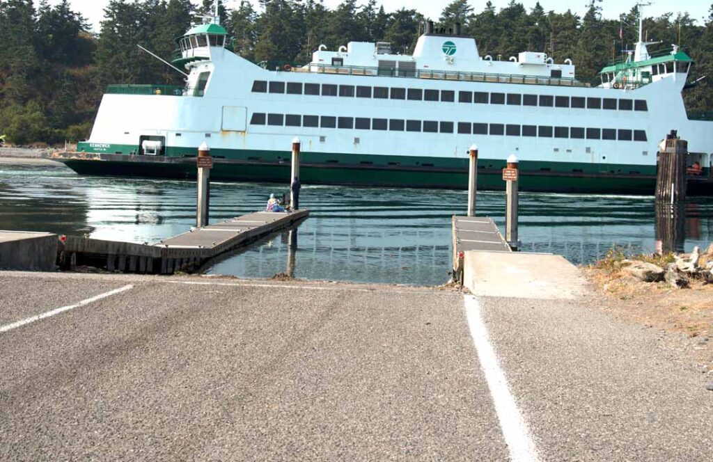 The Keystone boat launch with the Coupeville Port Townsend Ferry in the background
