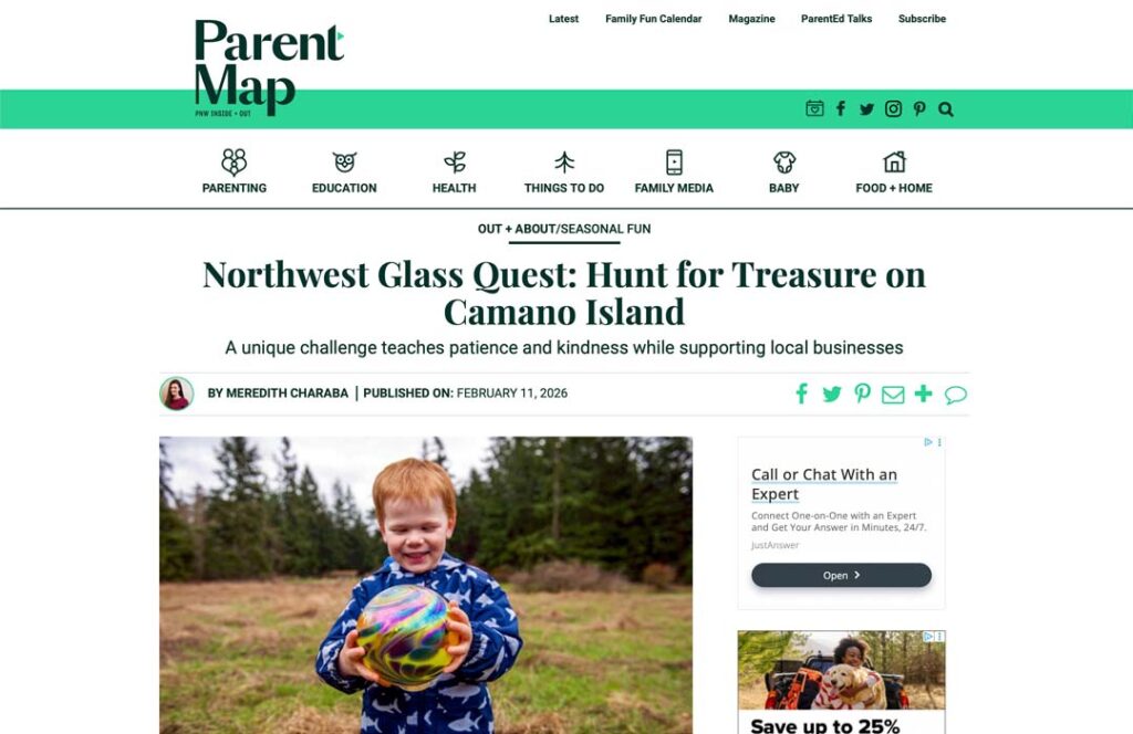 Parent Map Features The Great Northwest Glass Quest on Camano Island