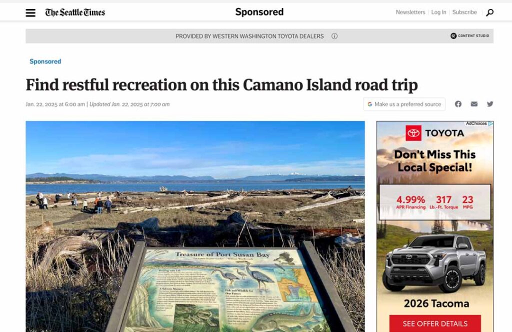 Seattle Times: Restful Recreation on a Camano Island Road Trip