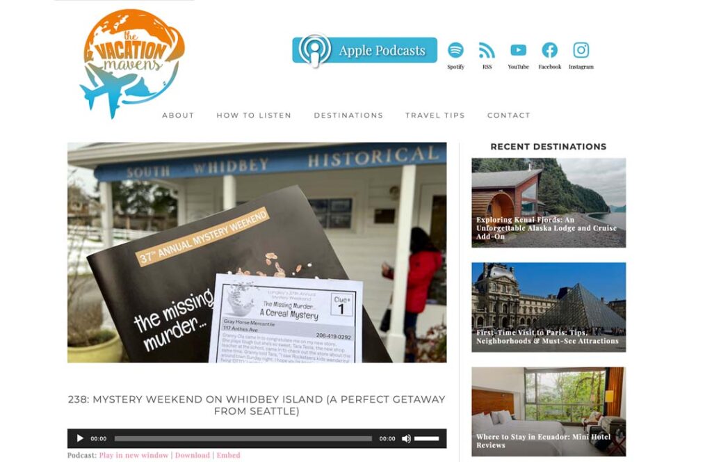 Vacation Mavens Mystery Weekend Podcast page