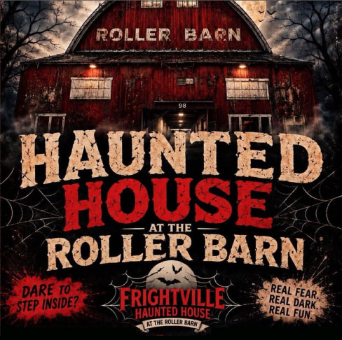 image of the Roller Barn along with the words Haunted House at the Roller Barn